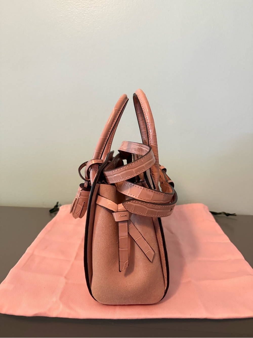Kate Spade Knott Croc-Embossed Leather and Suede Medium Satchel Pink - Picture 4 of 5
